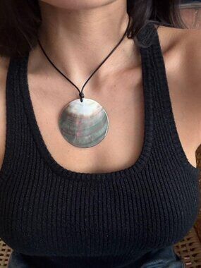 Abalone Shell Pendant Necklace Iridescent Boho Statement